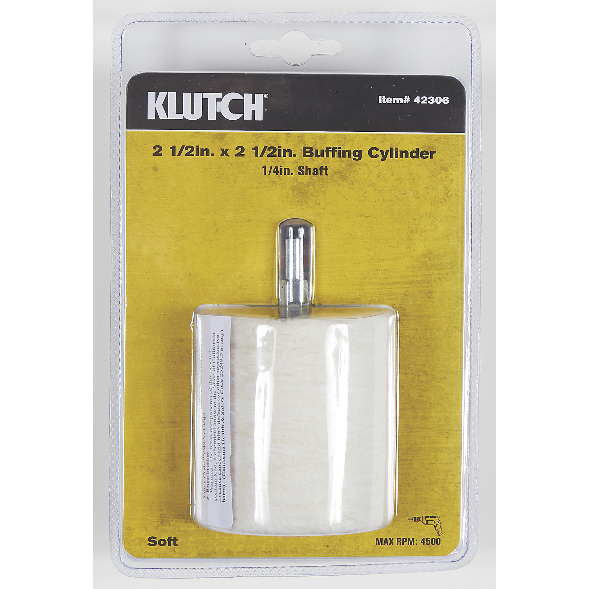 Klutch 2-1/2in. x 2-1/2in. Cylinder Polishing Wheel, For Use with 1/4in. Round Shaft Power Drill